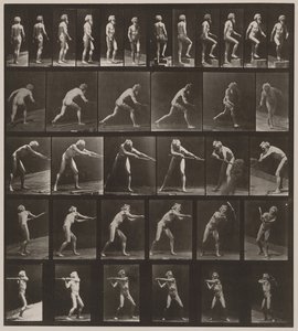 Plate Number 521. A, Walking; B, Ascending Step; C, Throwing Disk; D, Using Shovel; E, Using Pick; F, Using Pick, 1887
